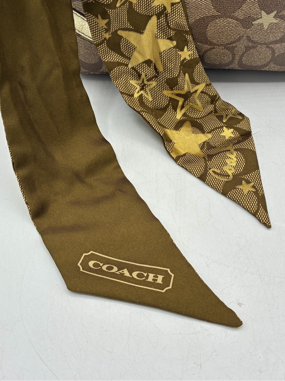 Coach Brown Signature Star Print Tote with Gold Trim - Picture 2 of 15